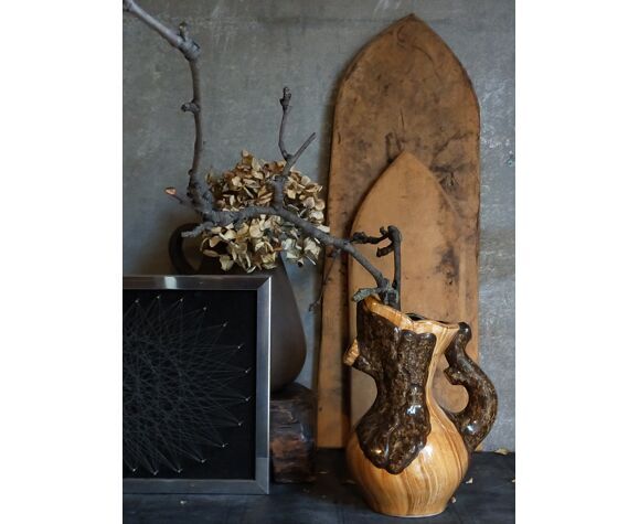 Faux-bois ceramic pitcher signed "Cérart" MONACO vintage