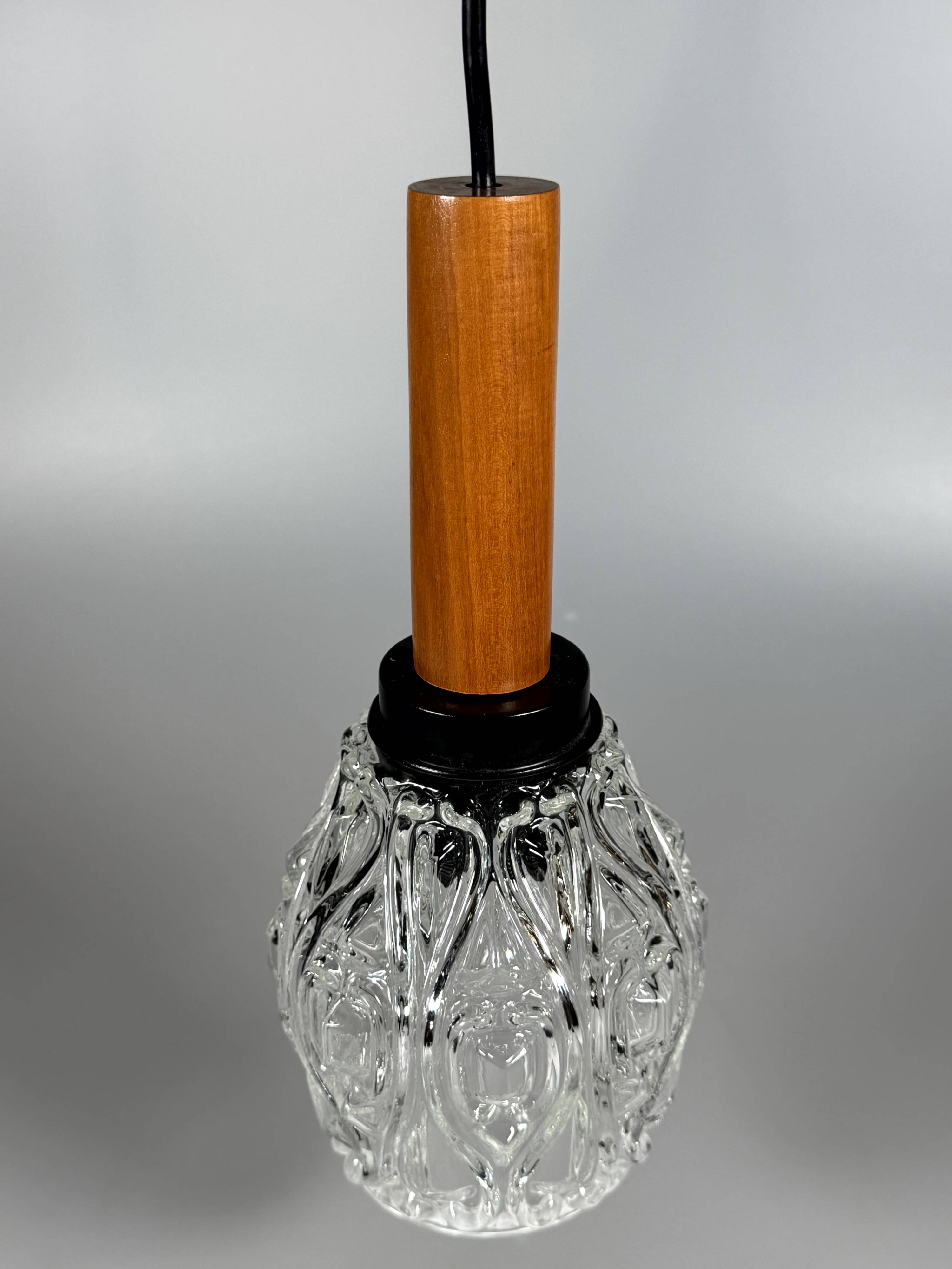 1960s 1970s Ceiling Lamp Pendant Lamp in Teak & Glass Mid Century Space Age
