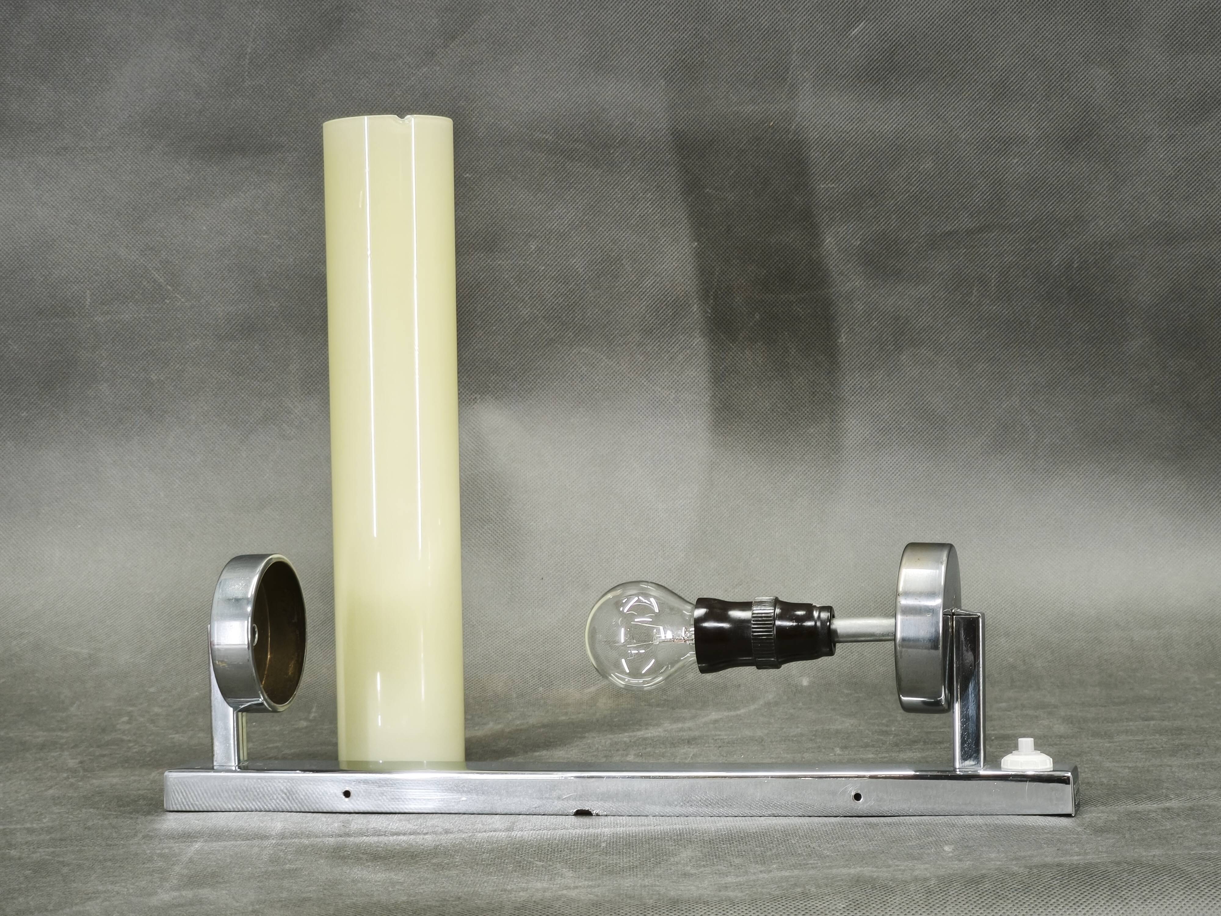 1930s Bauhaus Chrome and Cream Glass Wall Light, Czechoslovakia