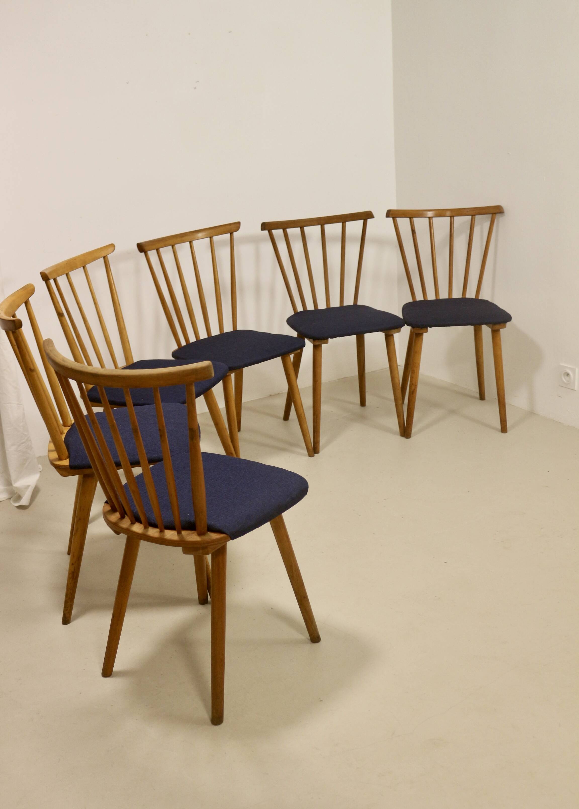 Set of 6 vintage Scandinavian chairs with bars from the 60s. Ref SINNO