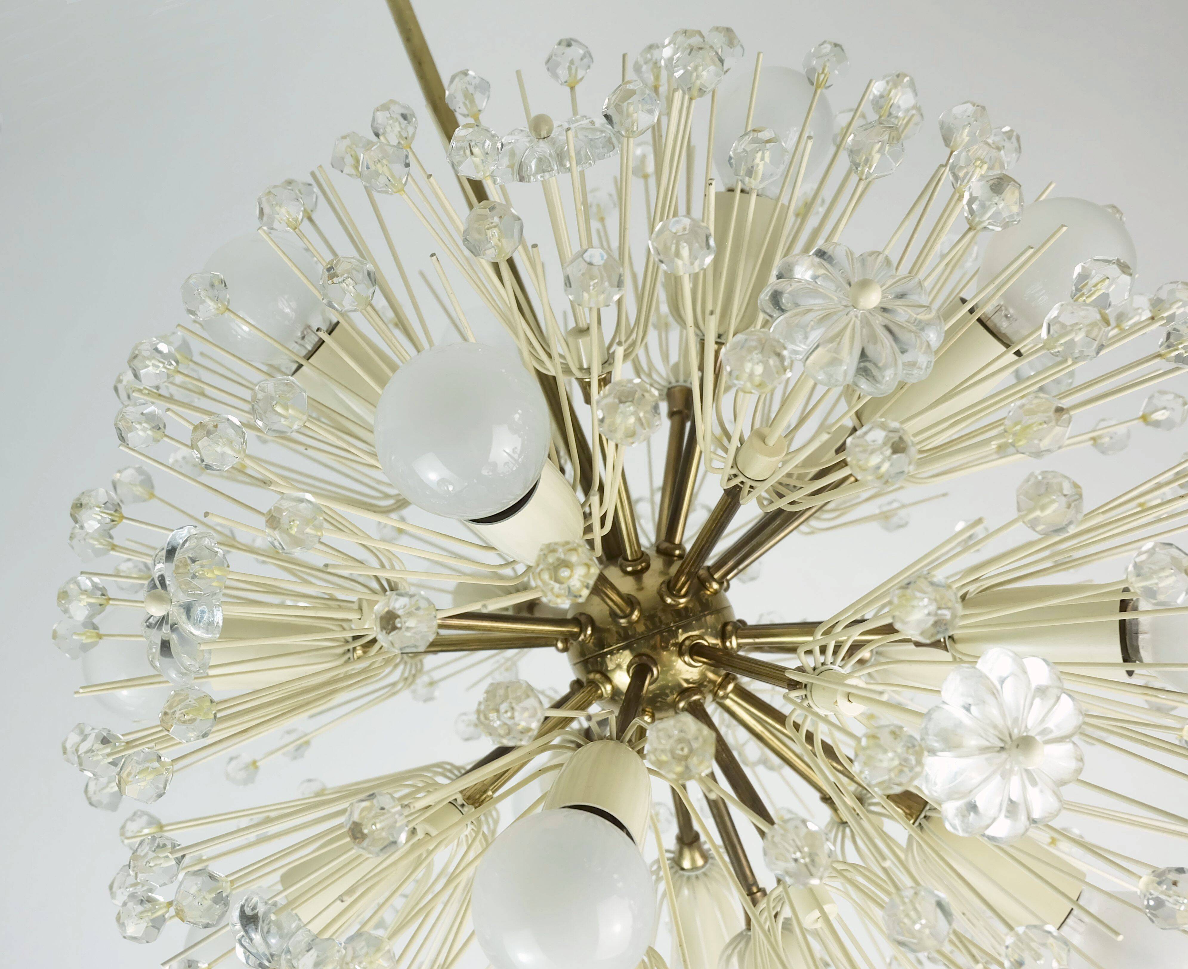 Chandelier autrichien du milieu du siècle emil stejnar pissenlit lumière spoutnik rupert nikoll 1950s
