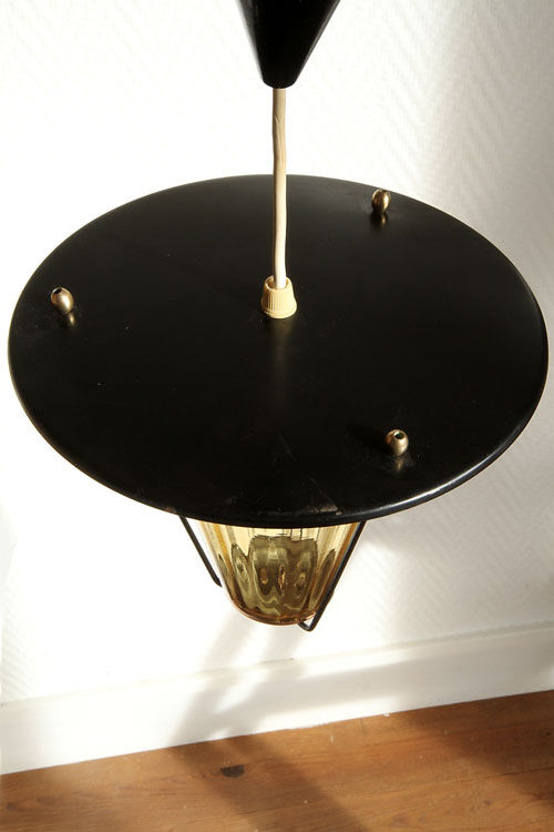 Scandivave amber glass metal and copper suspension lamp