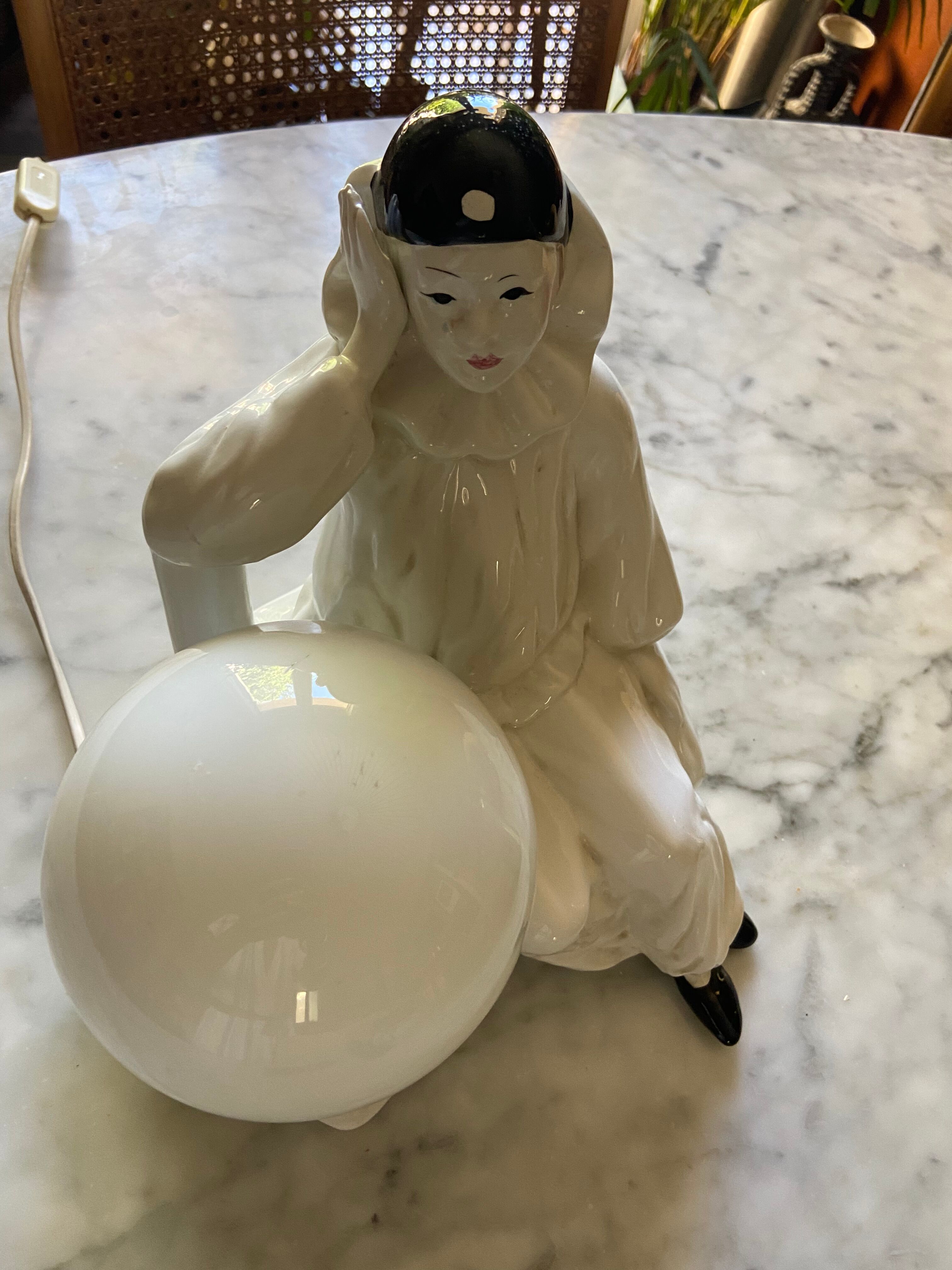 Vintage Pierrot ceramic lamp