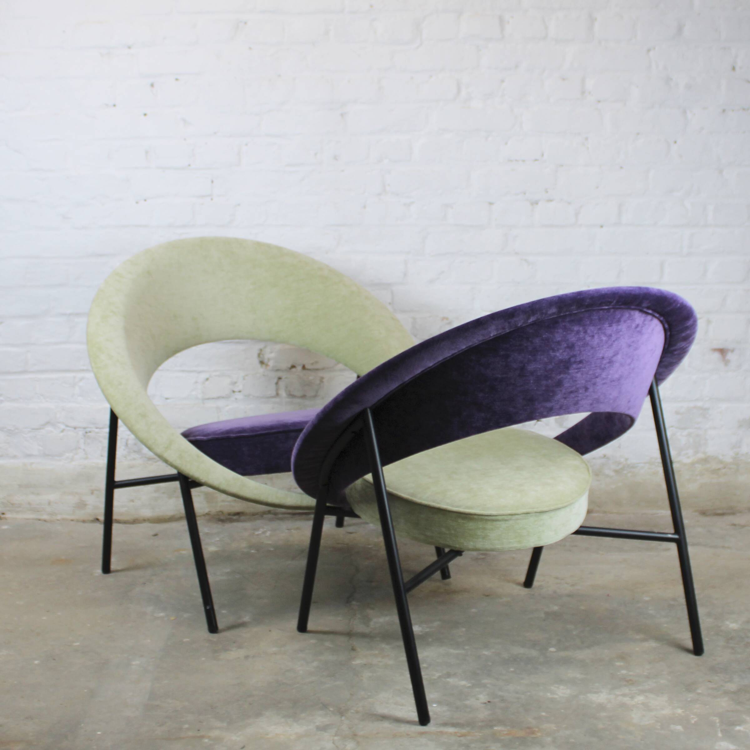 Pair of Burov "44" or "Saturne" armchairs by Geneviève Dangles and Christian Defrance