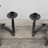 Pair of wrought iron candlesticks