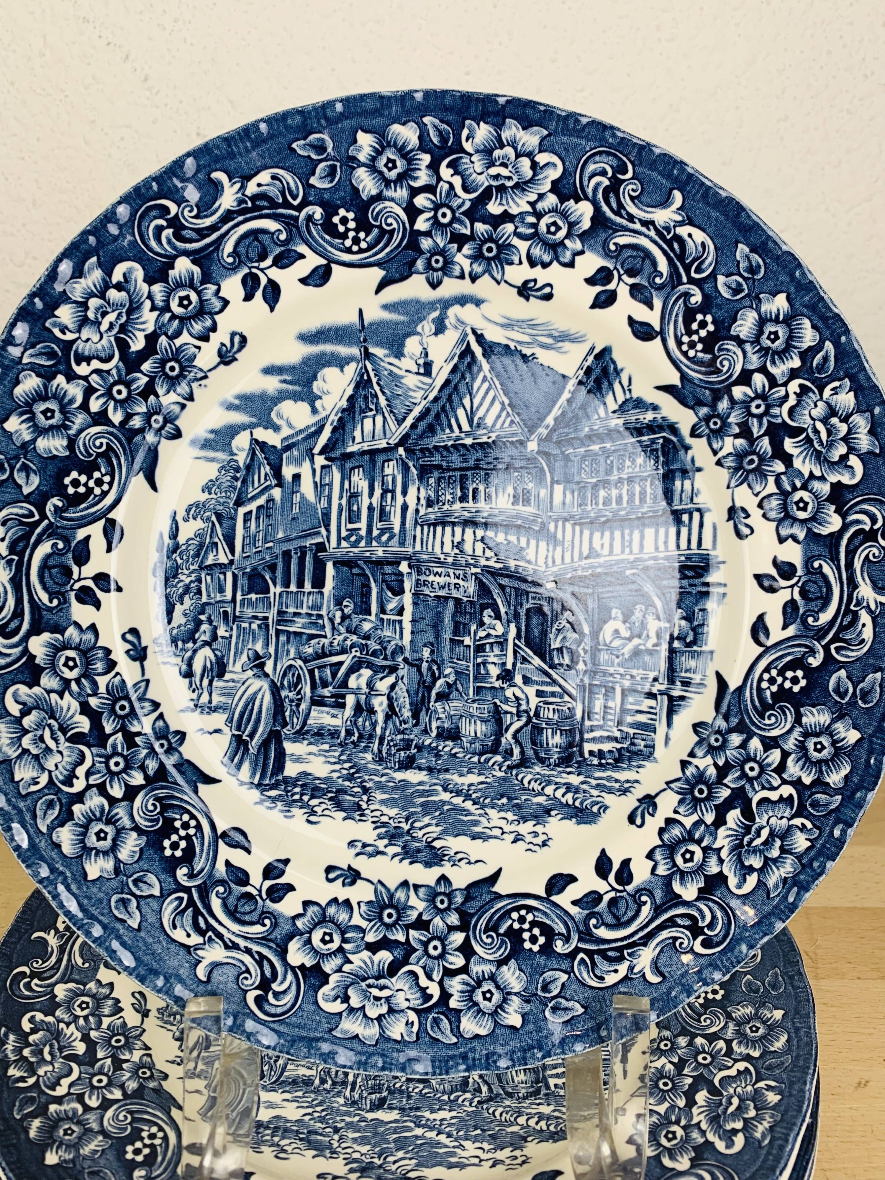 6 plates blue iron earth Royal Tudor model 17th century England ironstone