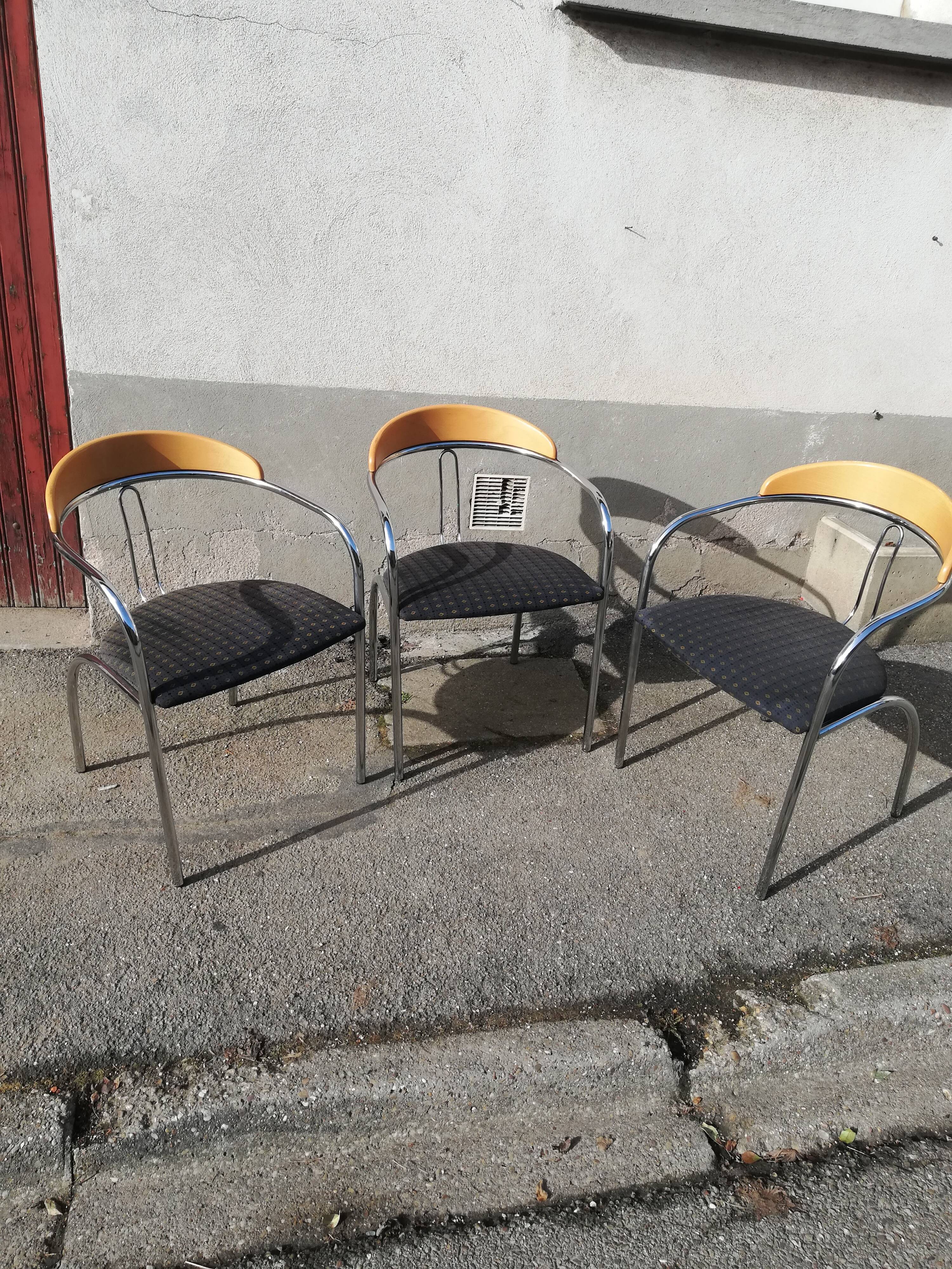 Set de 3 chaises vintage tissu bleu