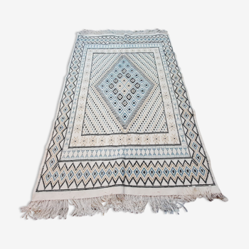 Tapis blanc et bleu marocain en laine fait main - 240x150cm