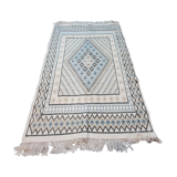 White and blue moroccan wool handmade carpet - 240x150cm