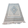 White and blue moroccan wool handmade carpet - 240x150cm