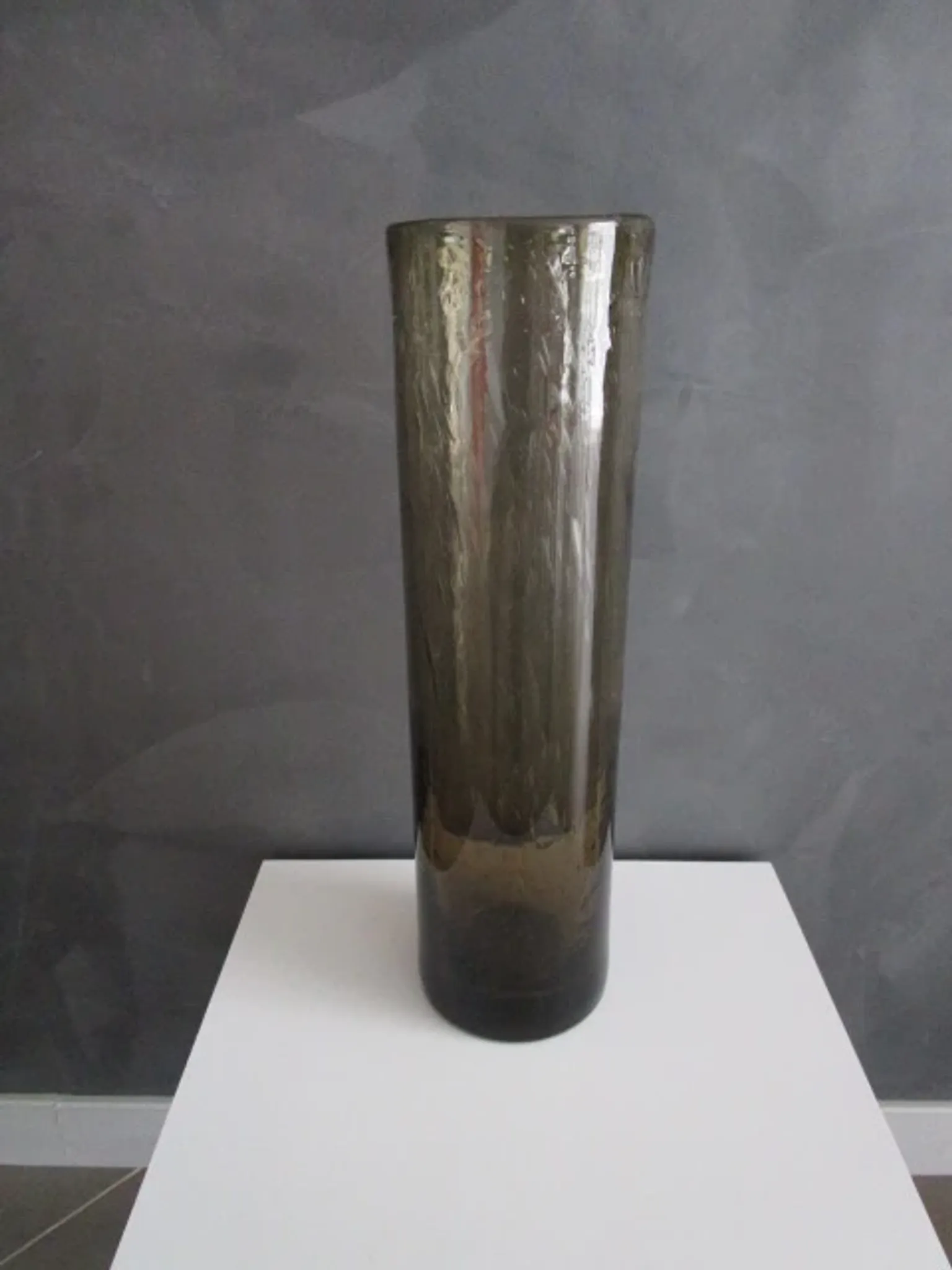 Vintage smoked bubble glass tube vase - Bendor glassware