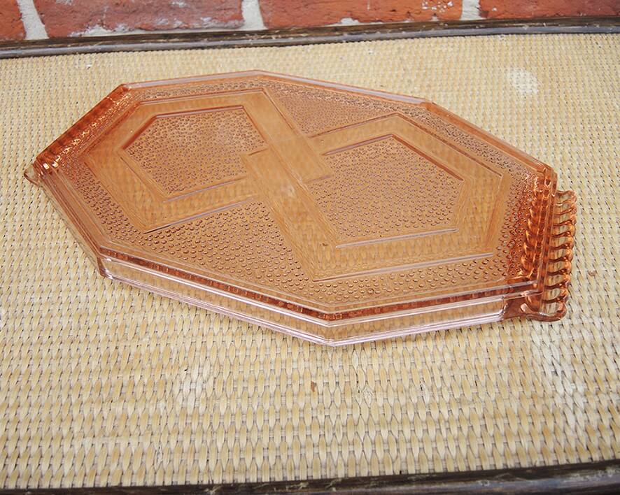 Vintage pink moulded glass Art Deco tray