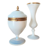 Bonbonnière and vase in opaline Charles X gilded metal