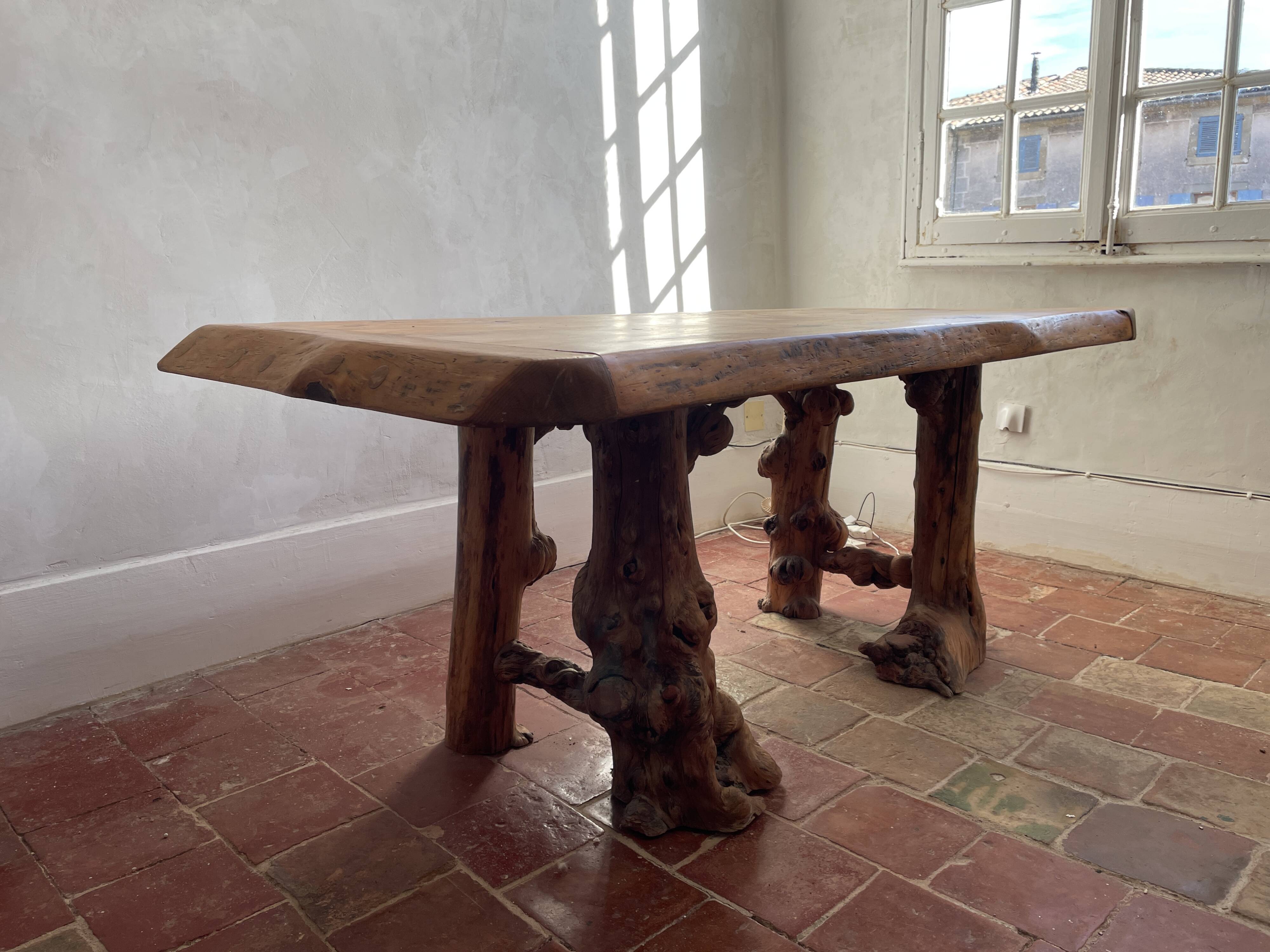 Rustic pine wood table and chair