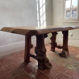 Rustic pine wood table and chair