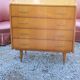 Vintage chest of drawers from the 60s in blond oak 4 drawers conical feet
