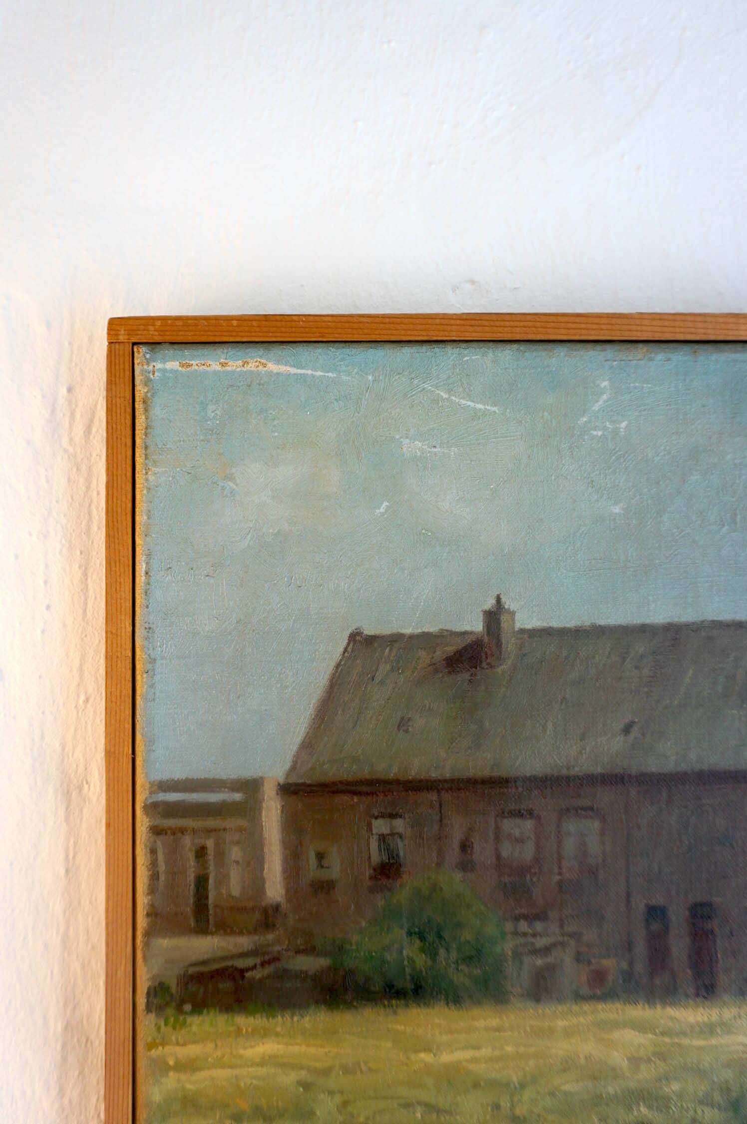 Impressionist painting of belgian farmhouse scene