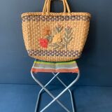 Vintage folding beach stool, stripe, nylon, 1960