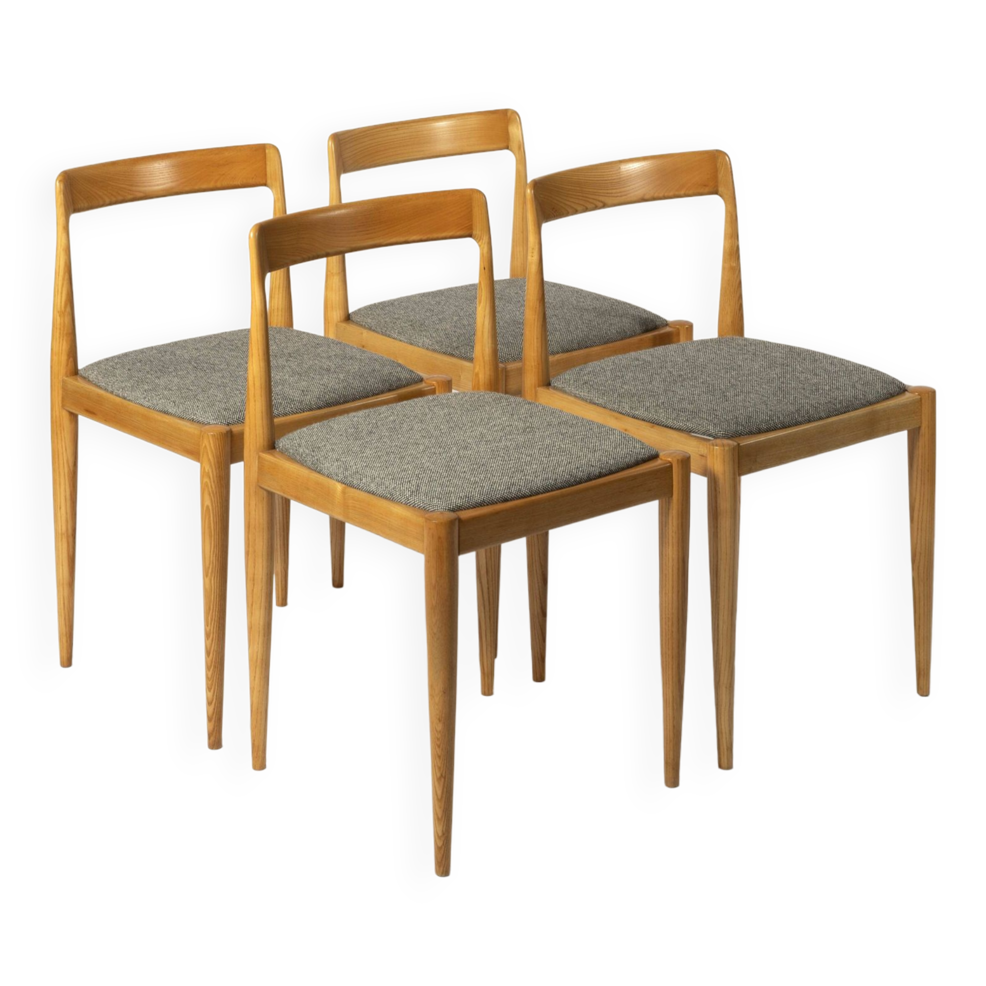 Set of 4 fully restored dining chairs produced by Drevotvar, Czechoslovakia, 1960 Kvadrat Fabric