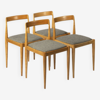 Set of 4 fully restored dining chairs produced by Drevotvar, Czechoslovakia, 1960s Kvadrat Fabric