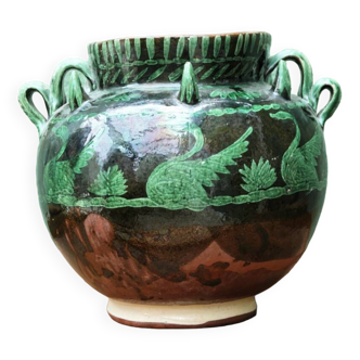 Large pot with handles in glazed stoneware