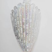 Vintage Murano Glass Shell Wall Lamp in Opal White with Gold Metal Backplate, Italian 1970s Design