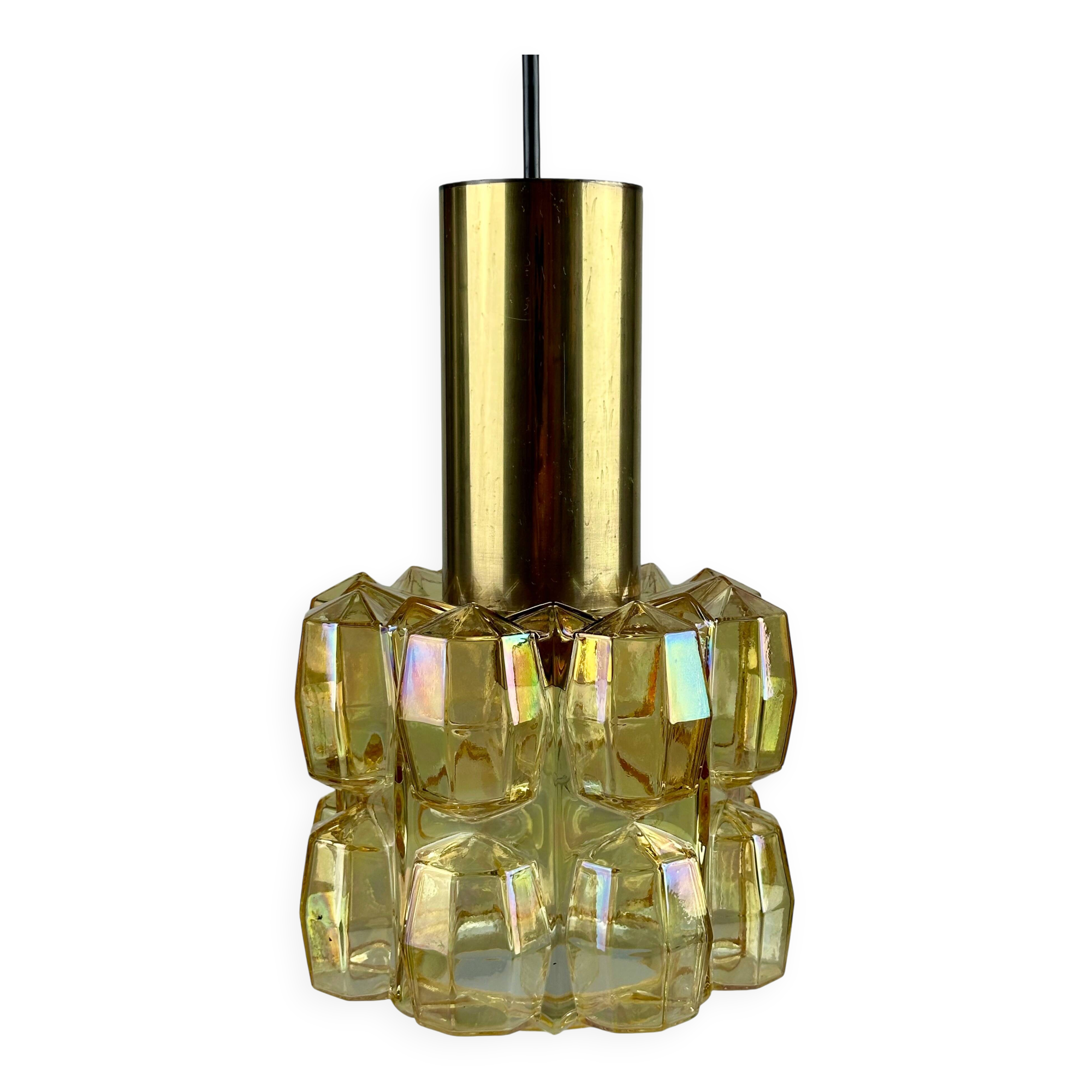 60er 70er Jahre Deckenlampe Glashütte Limburg Germany Glas & Messing Space