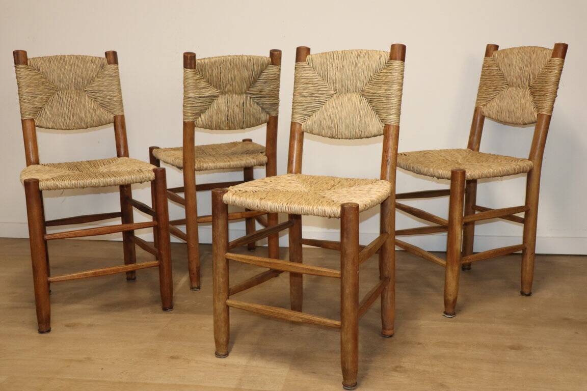 Series of 4 Charlotte Perriand Chairs Model "Bauche" BCB Edition