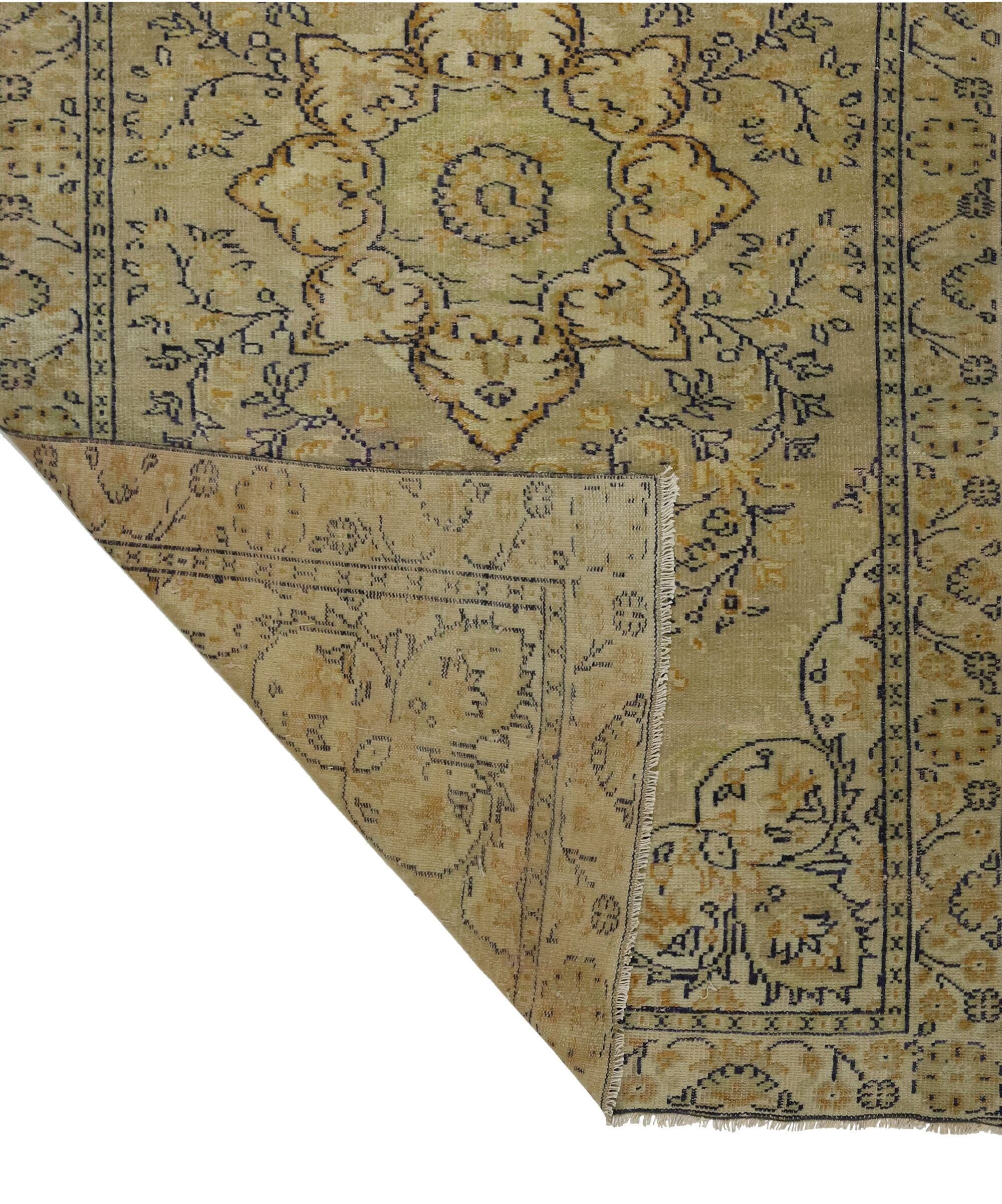 Vintage Turkish Floral Medallion Rug Beige 290 x 164 cm