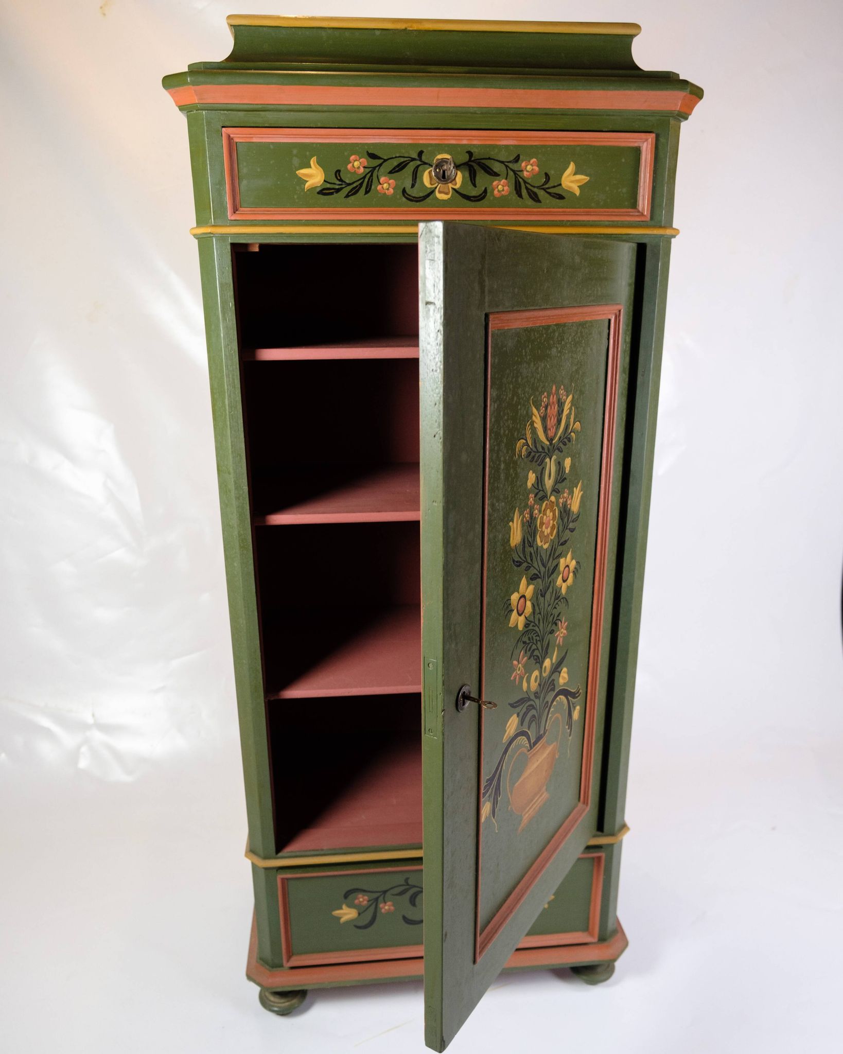 Antique Cabinet Hand Painted With Floral Decorations From 1890s