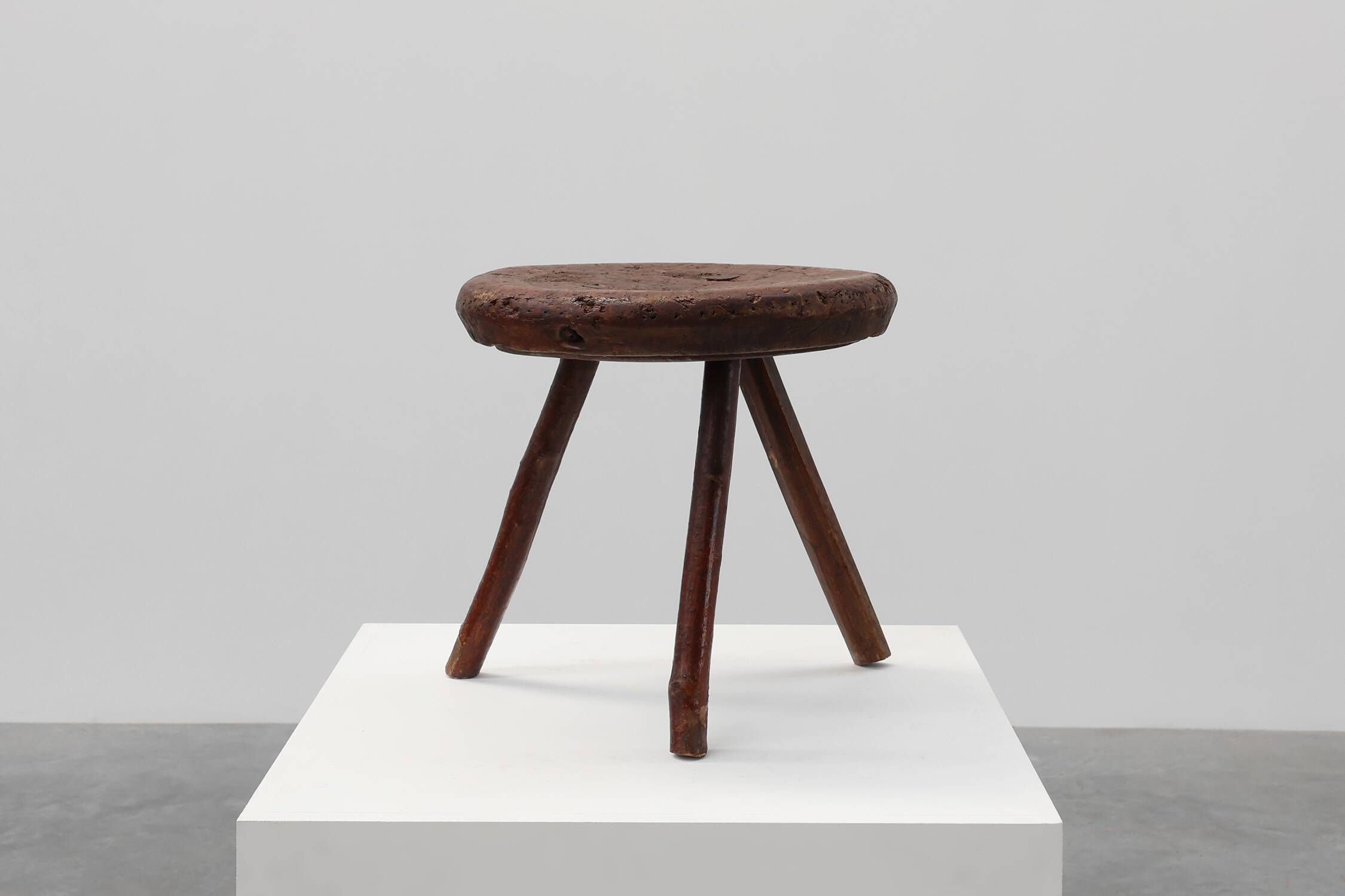 Rustic Wabi Sabi style solid oak tripod stool, France ca. 1850