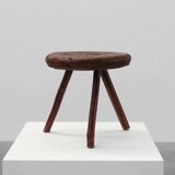 Rustic Wabi Sabi style solid oak tripod stool, France ca. 1850