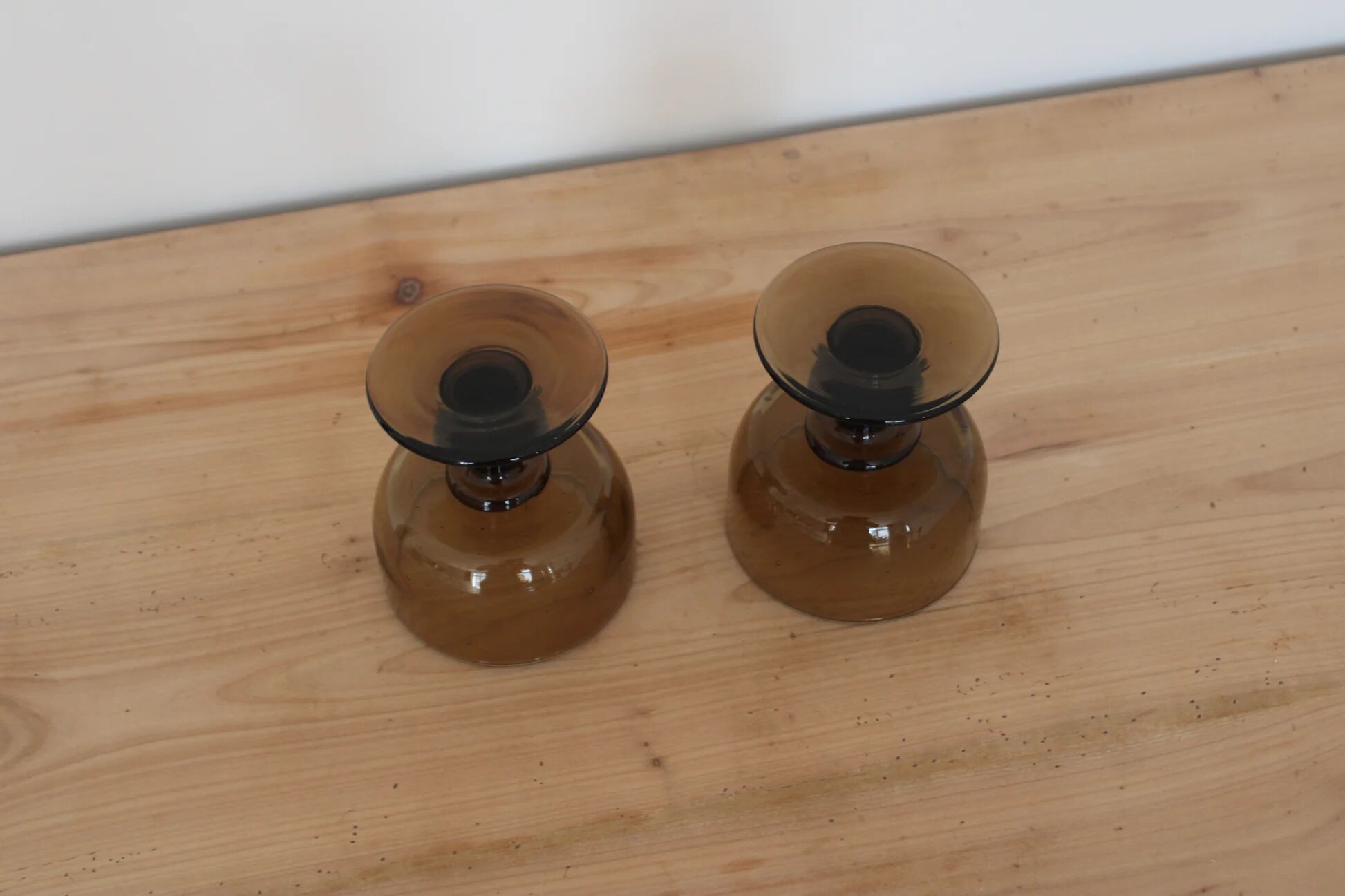 Pair of vintage brown smoked glass cups – 1960s/70s