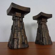 Large Brutalist German Bronze Candleholders, 1960s, Set of 2