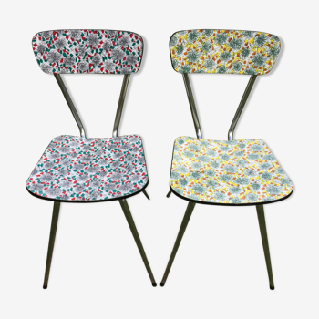 Duo of chairs formica patterns flowers graffiti