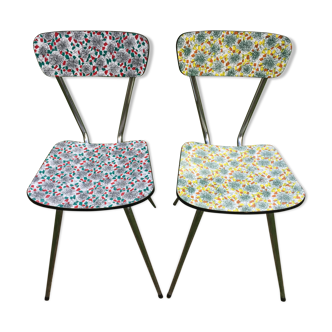 Duo of chairs formica patterns flowers graffiti