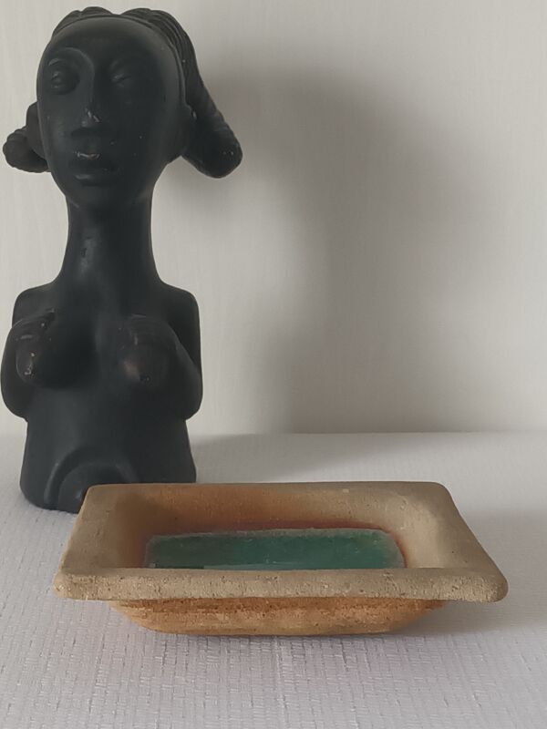 Vide poche artisanal grès et résine turquoise