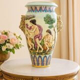Large vase signed Capodimonte, Italy 1980s – Antique scene and lion heads
