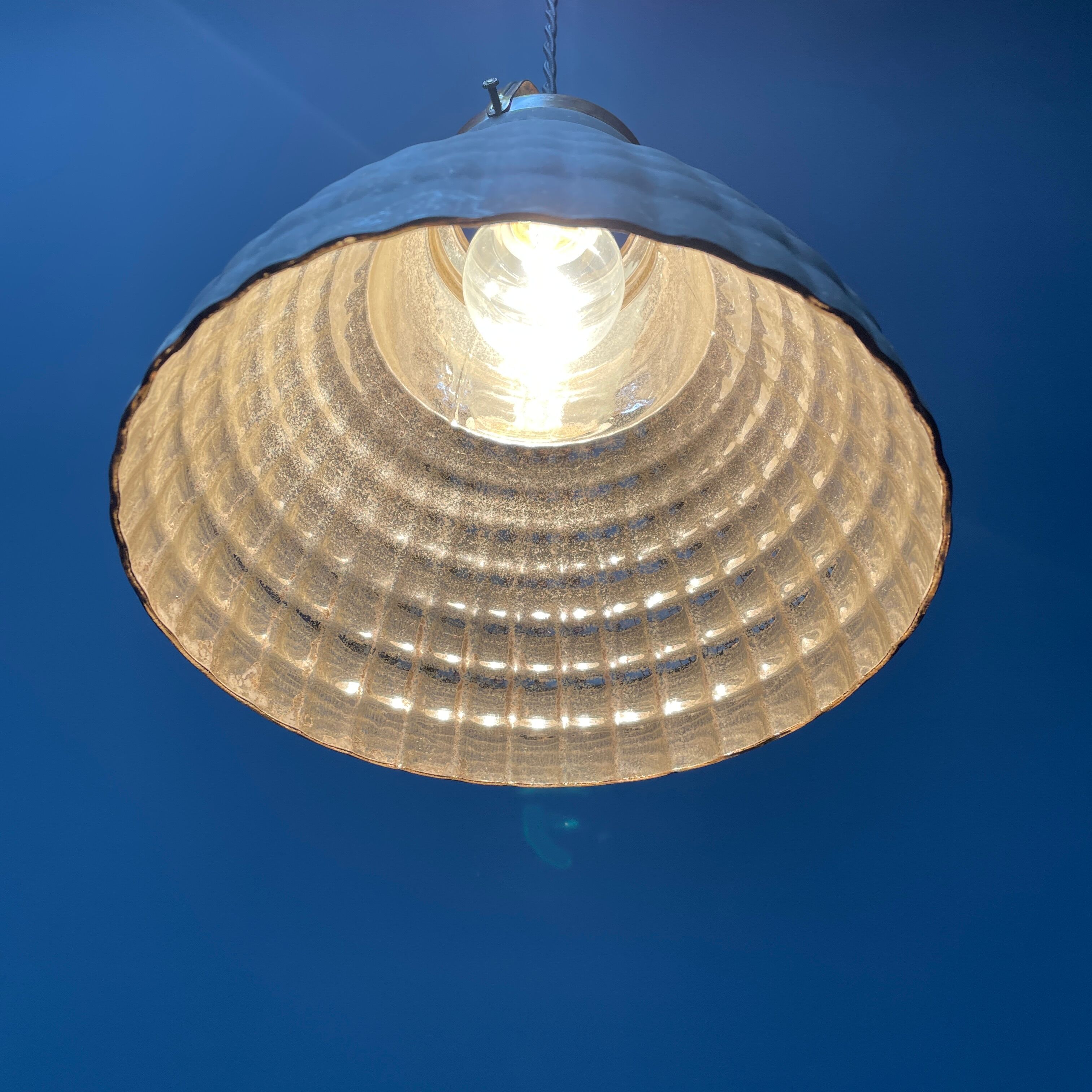 Old mercury glass hanging lamp with brass fixture