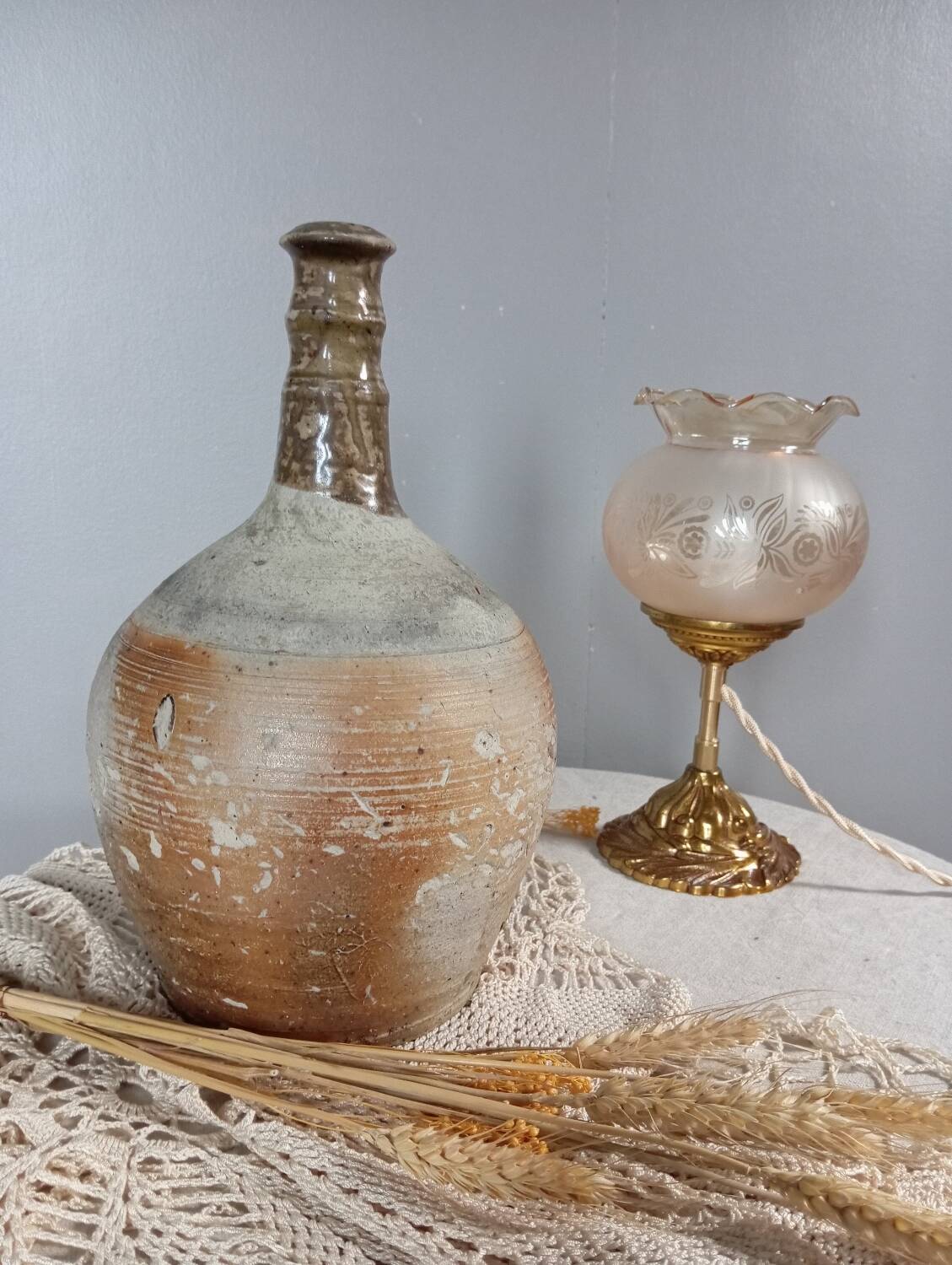 Cruche poterie antique grès brut imparfait, 18/19eme