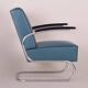 Art Deco Tubular Armchair in Chrome-Plated Steel & Blue Leather attributed to Mücke-Melder, 1930s