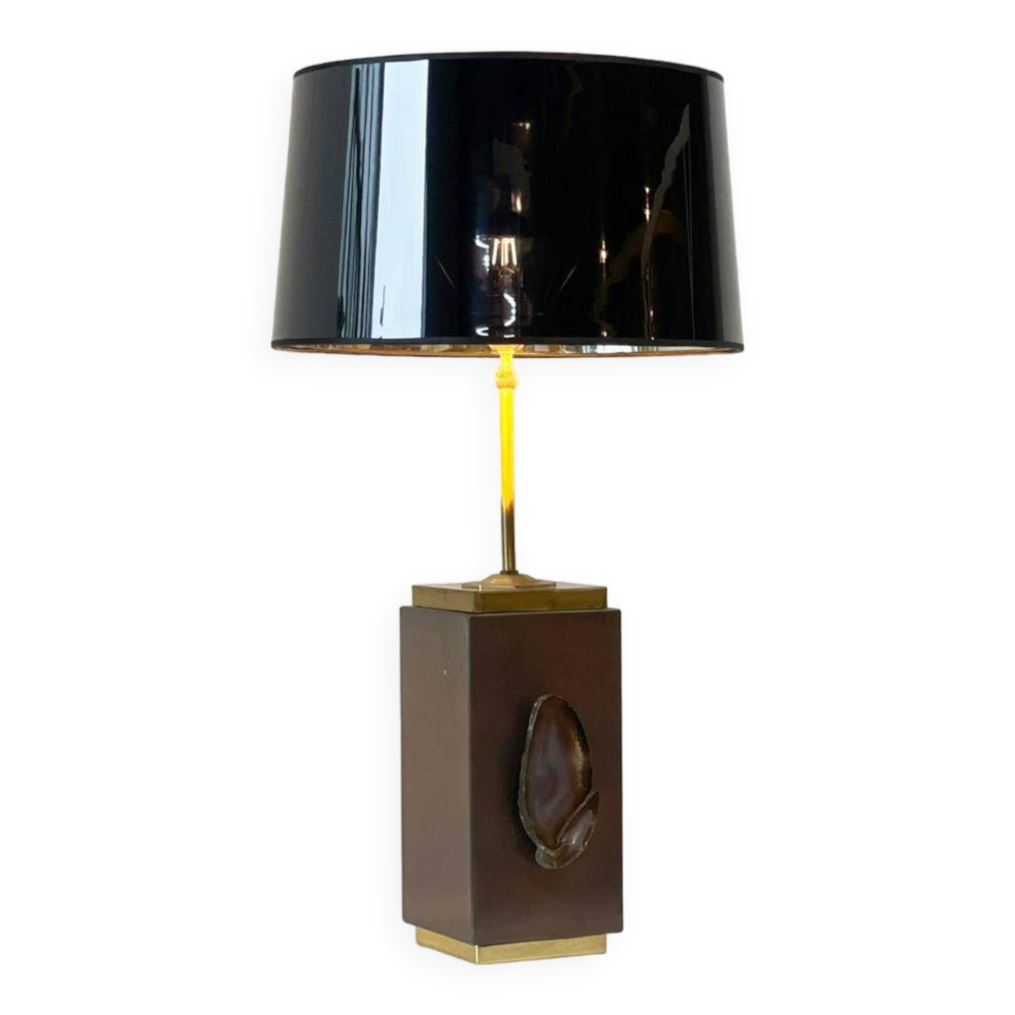Vintage brass agate table lamp, 1970s