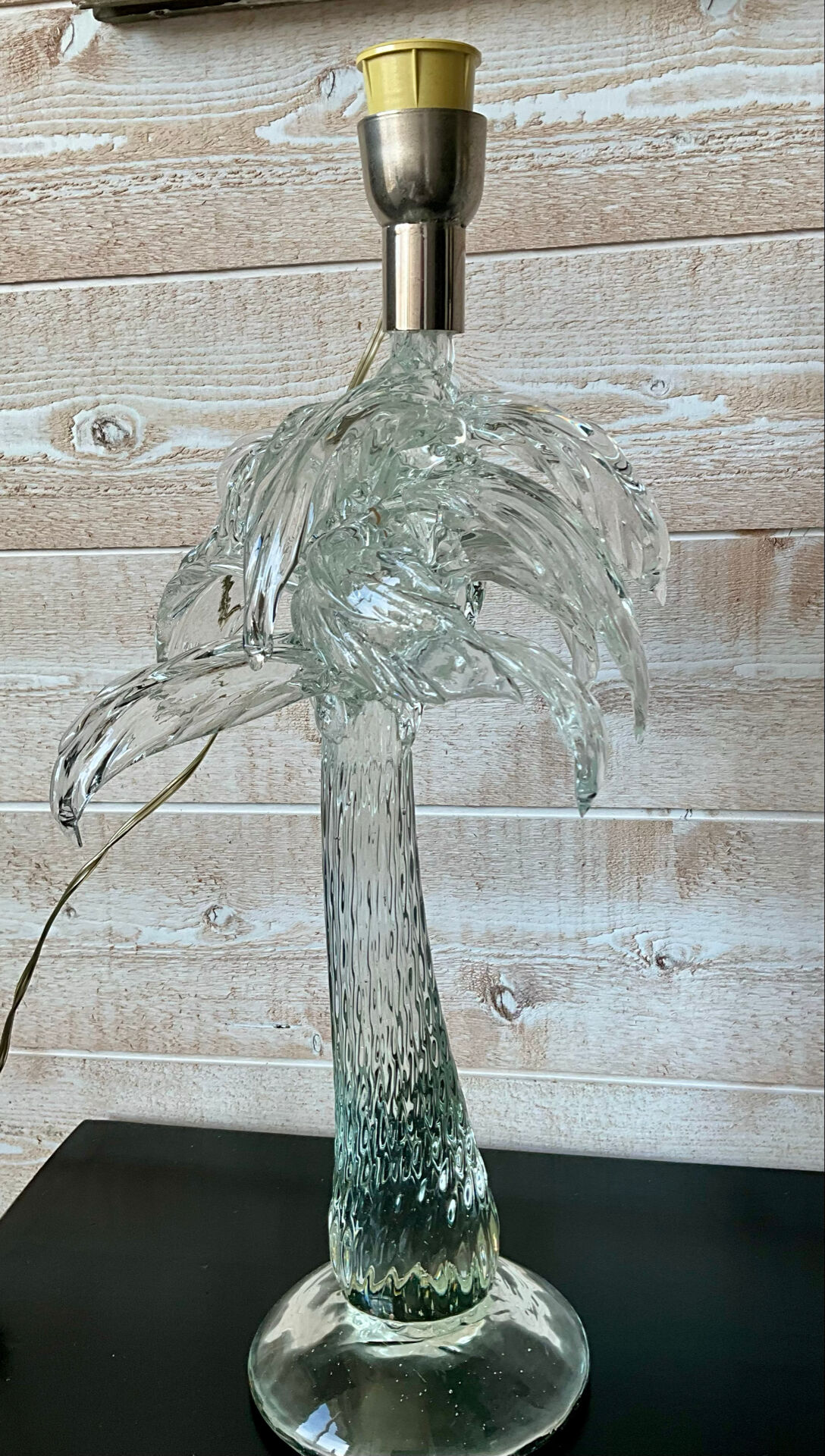 Important pair of Palm tree lamps in solid glass, Italian design ann.