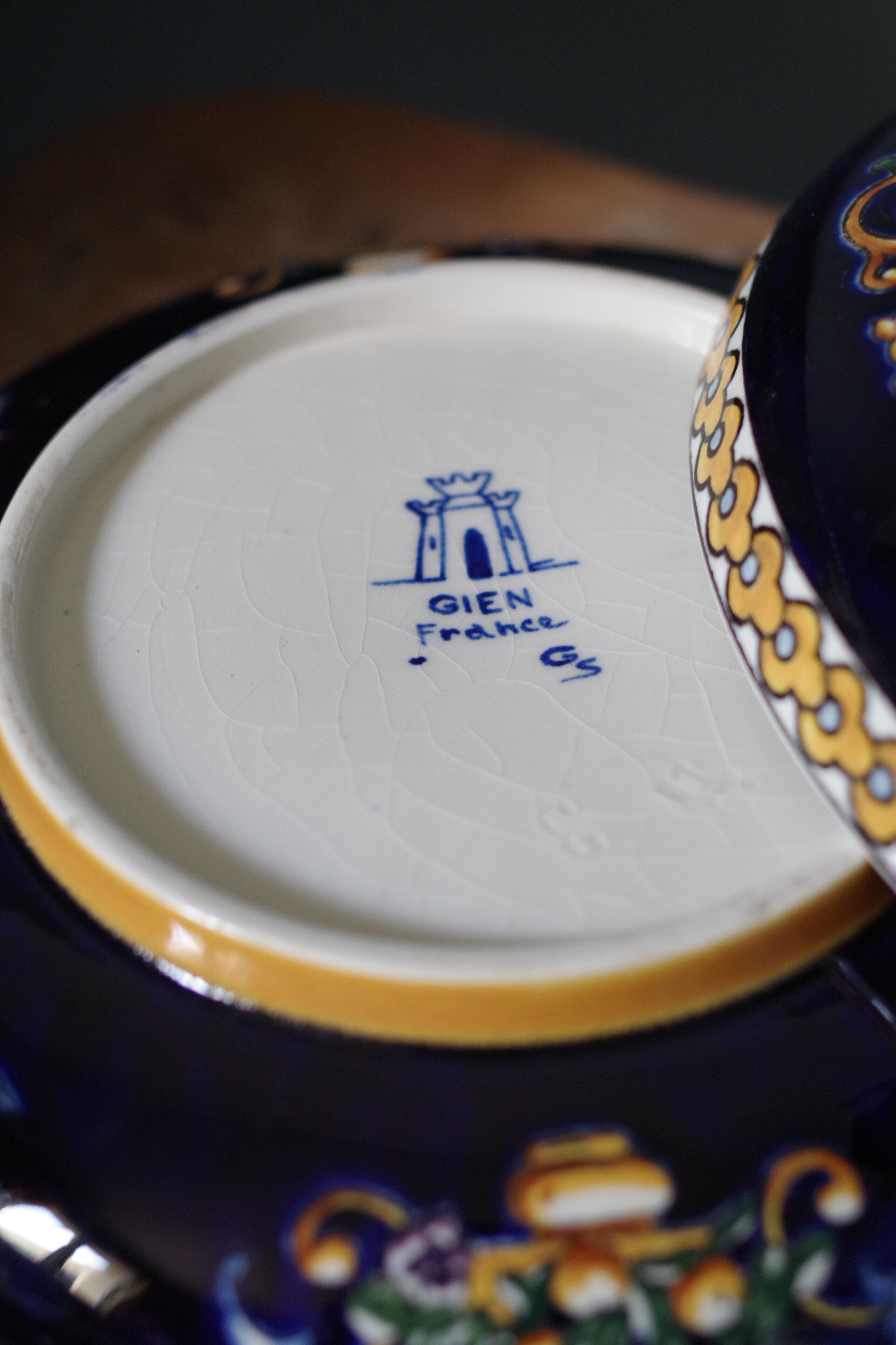 Gien blue earthenware candy box