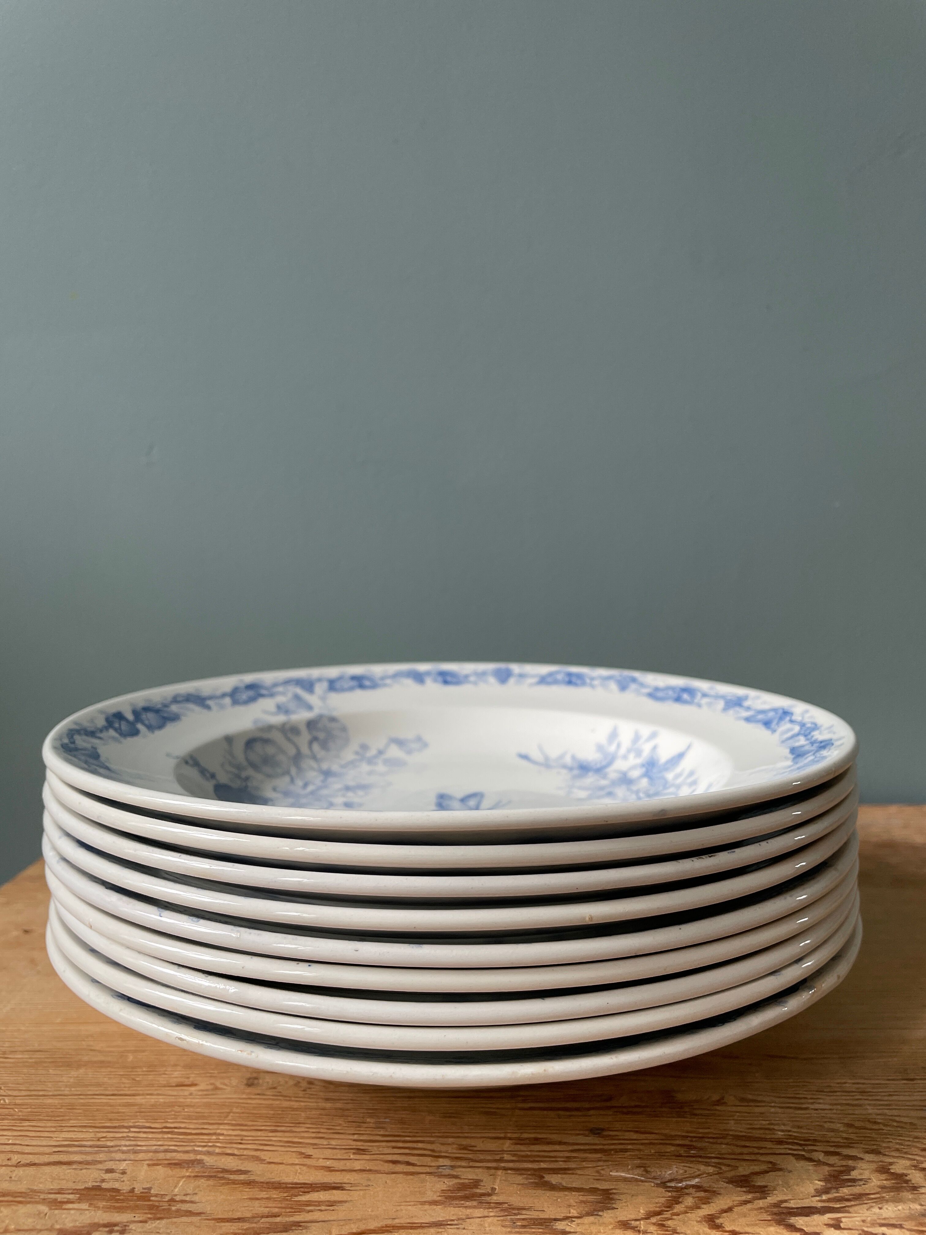 Set of 9 hollow plates 1900 "Butterfly" FF Pexonne