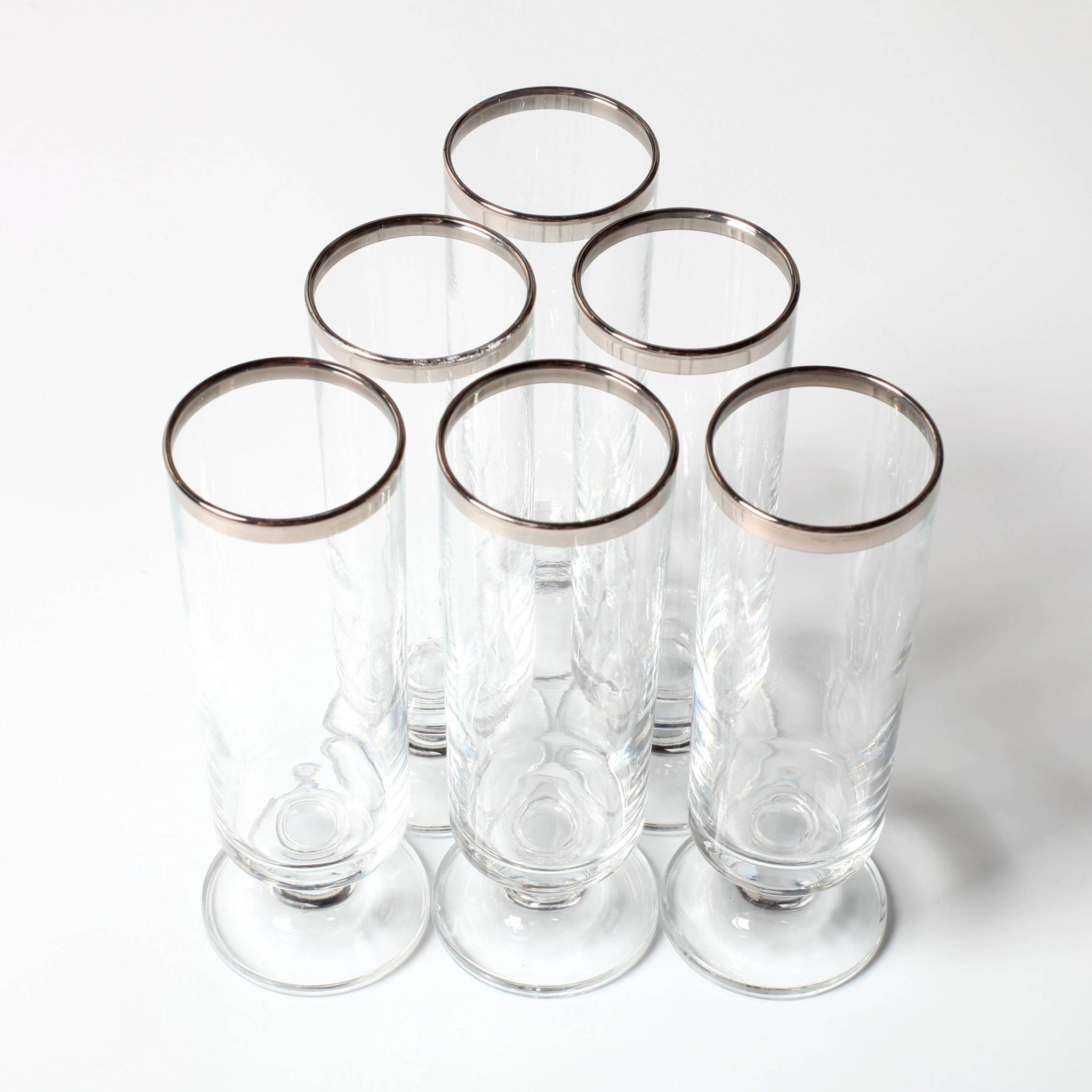 Set of 6 Vintage Italian Clear Wine Glasses Silver Rim Mid-Century Stemware