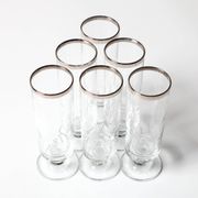 Set of 6 Vintage Italian Clear Wine Glasses Silver Rim Mid-Century Stemware