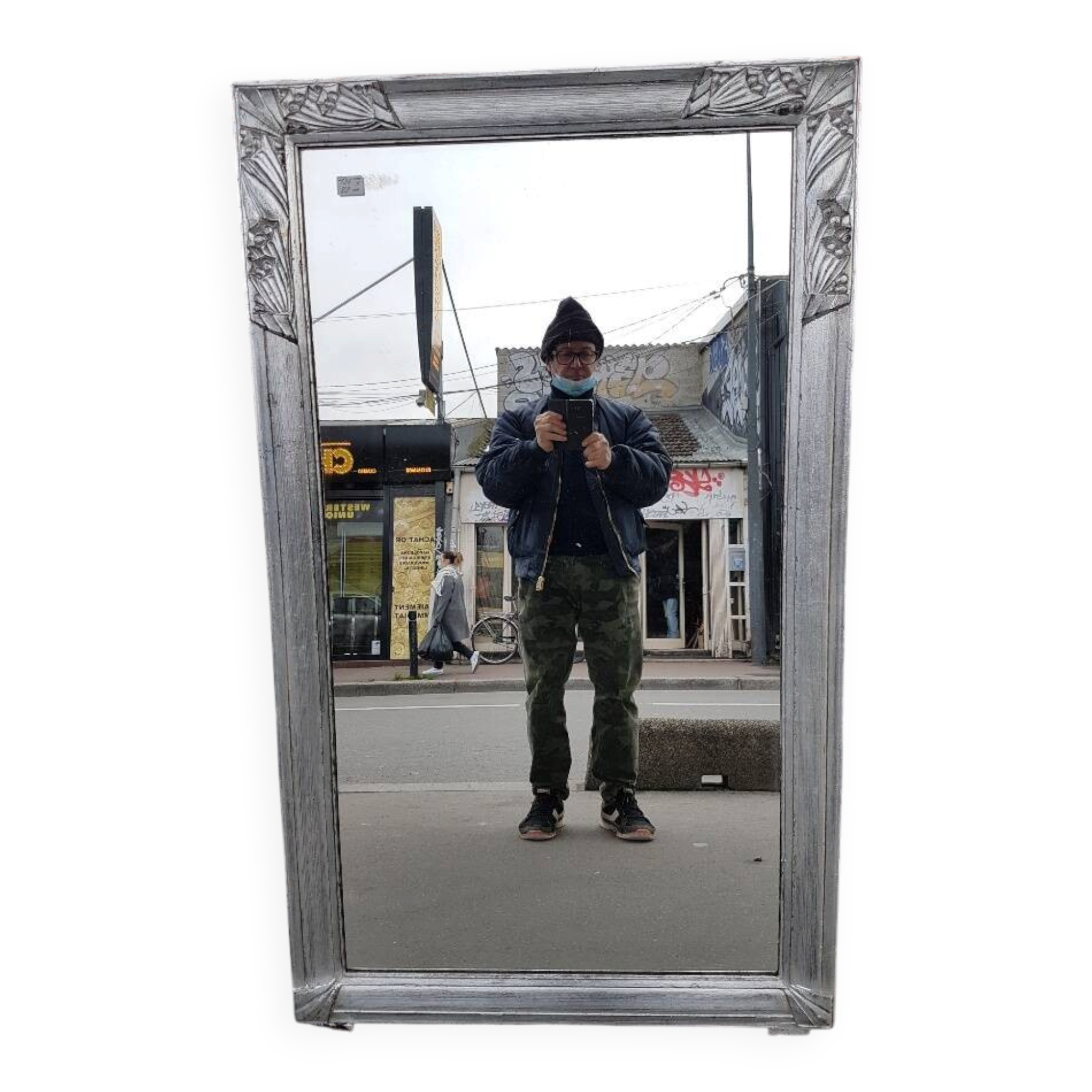 Silver art deco mirror around 1930