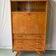 Vintage Scandinavian wooden secretary with display cabinet, desk and drawers