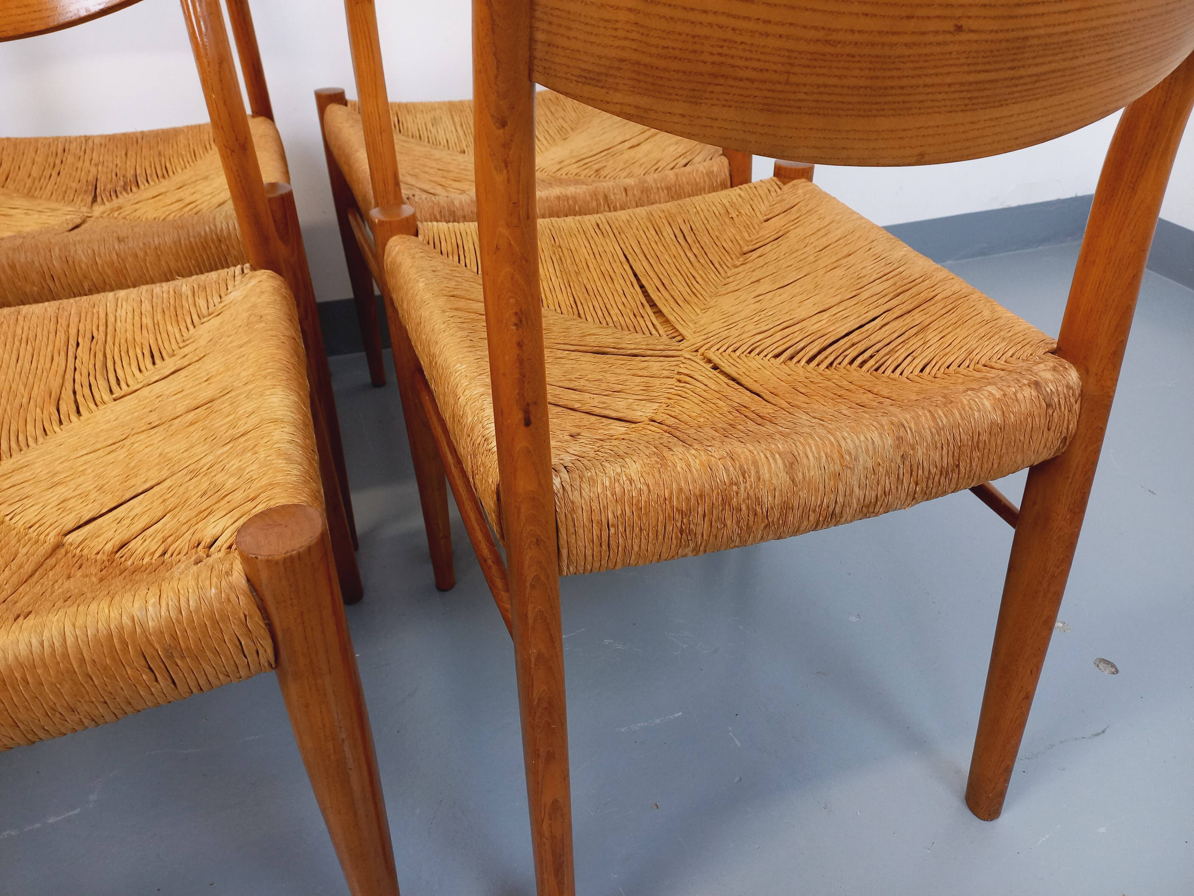 Set of 6 vintage teak Danish rope chairs Gessef Consorzio Sedie Friuli